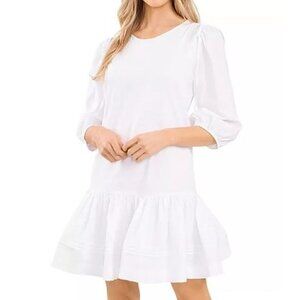 CeCe Clip Dot Ruffle Hem Dress White 2 NWT